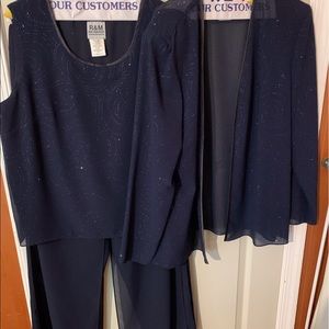 Beautiful navy blue three-piece evening-wear/formal pant suit